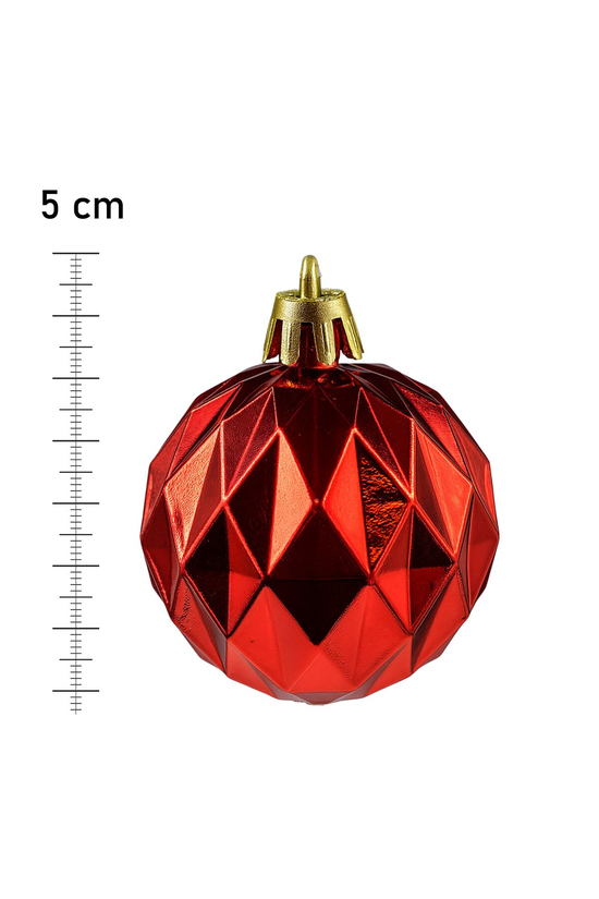 Waldern 12li Cici Top 5cm Baklava Desenli Parlak Yılbaşı Ağacı Süsü Kırmızı