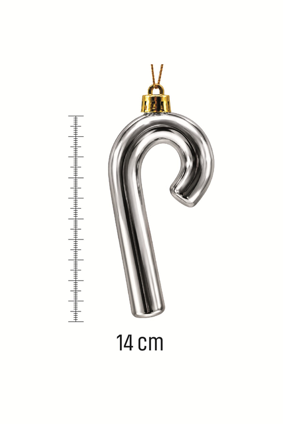 Waldern 3lü 14 cm XL Şeker Kamışı Yılbaşı Çam Ağacı Süsü Gümüş