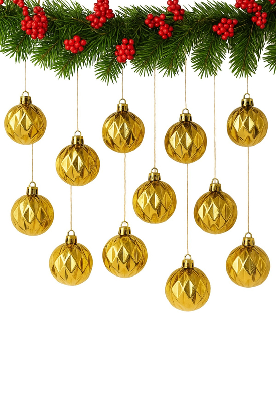 Waldern 5 cm 12li Cici Top Gold Baklava Desenli Parlak Yılbaşı Süsü