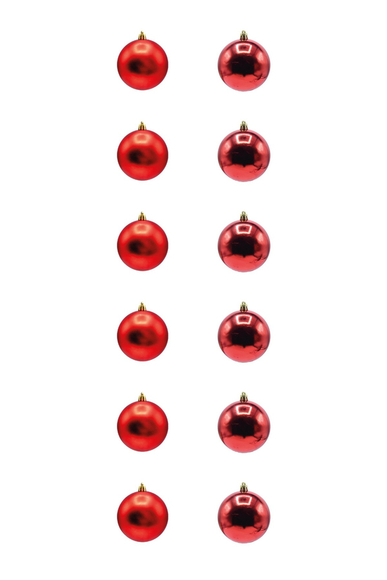 Waldern 6 cm 12li Cici Top Yılbaşı Ağacı Süsü 6 Mat + 6 Parlak Kırmızı
