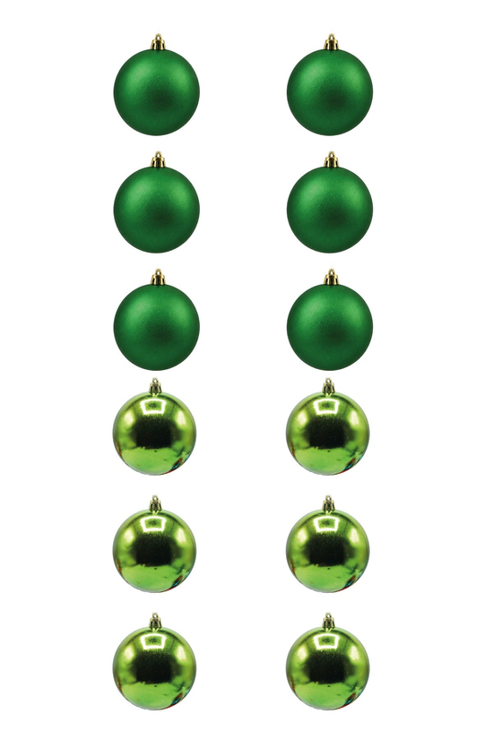 Waldern 6 cm 12li Cici Top Yılbaşı Ağacı Süsü 6 Mat + 6 Parlak Yeşil