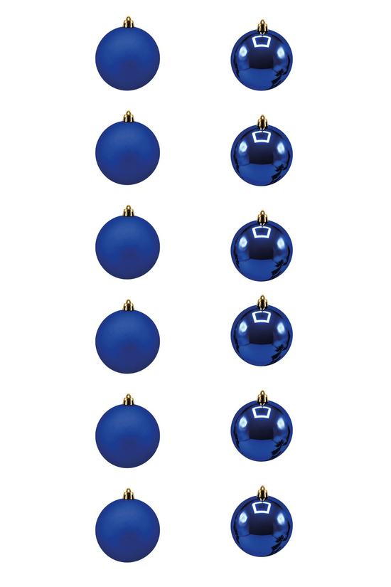 Waldern 6 cm 12li Cici Top Yılbaşı Ağacı Süsü 6 Mat + 6 Parlak Mavi