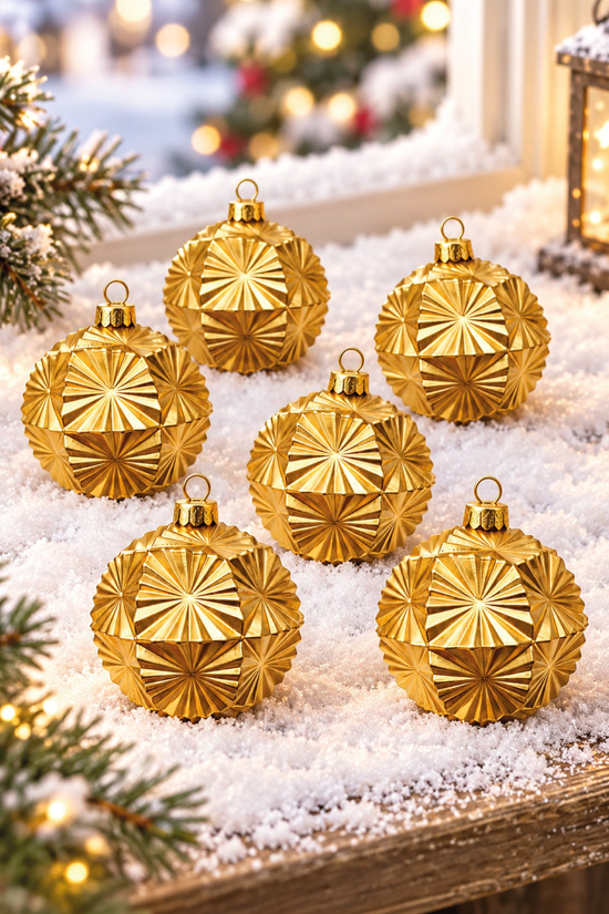 Waldern 6 Cm 6lı Çiçek Figürlü Yılbaşı Ağacı Süsü Cici Top Gold