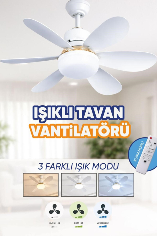 Waldern 6 Kanatlı, Işıklı Sessiz Çalışma Tavan Tip Vantilatör
