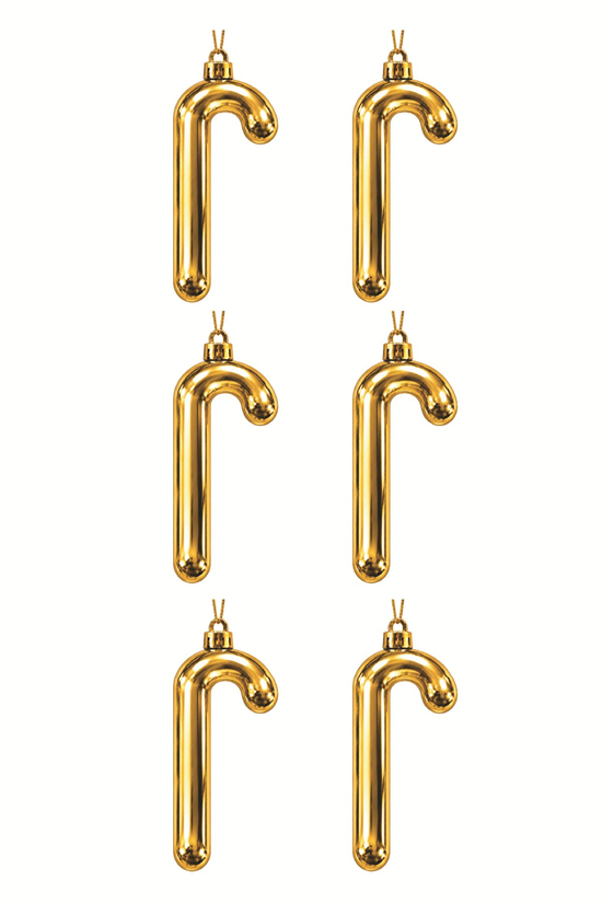 Waldern 6lı 10 cm Şeker Kamışı Yılbaşı Çam Ağacı Süsü Gold