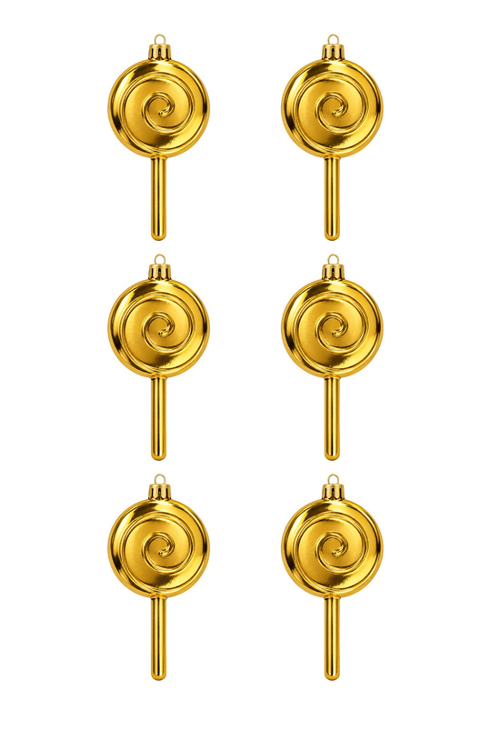 Waldern 6lı 10 cm Şeker Kamışı Yılbaşı Çam Ağacı Süsü Gold