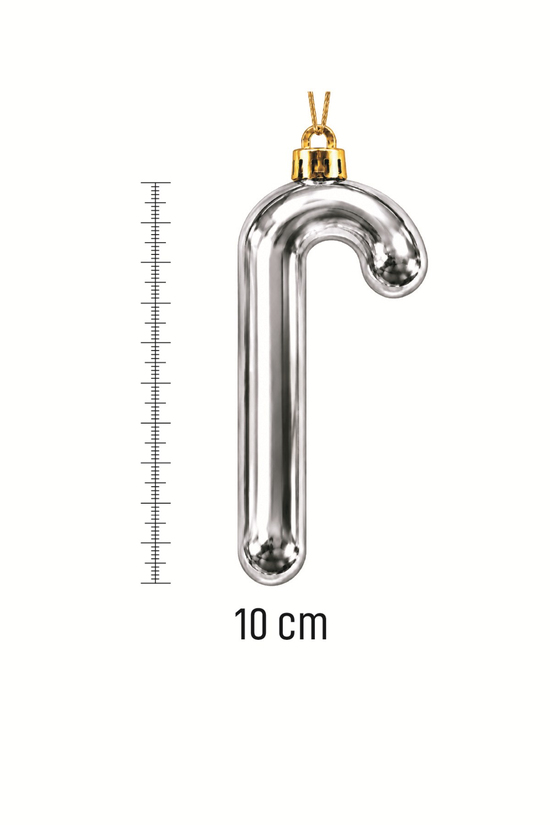 Waldern 6lı 10 cm Şeker Kamışı Yılbaşı Çam Ağacı Süsü Gümüş