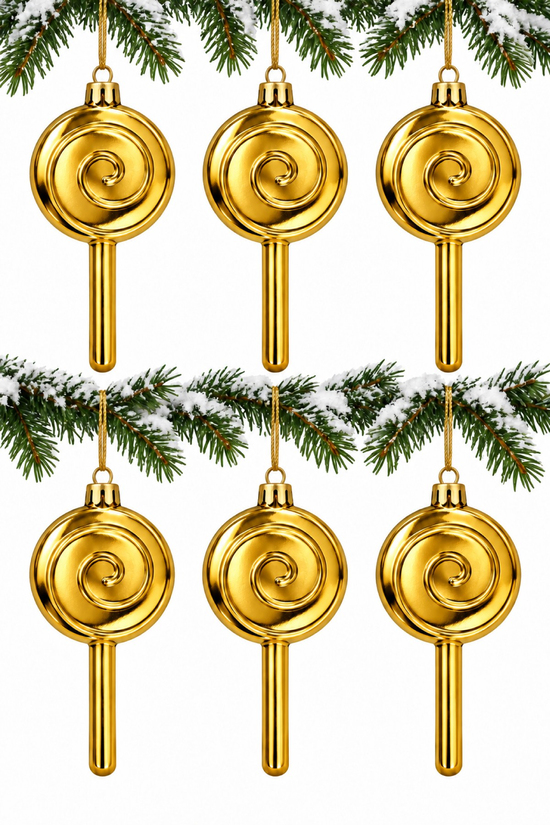 Waldern 6lı 10 cm Şeker Kamışı Yılbaşı Çam Ağacı Süsü Gold