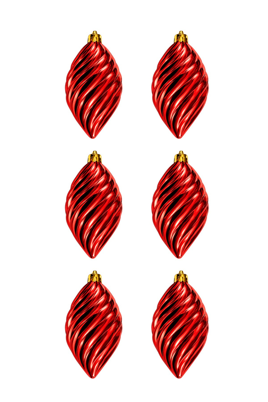 Waldern 6lı 10 cm Spiral Desenli Yılbaşı Çam Ağacı Süsü Kırmızı