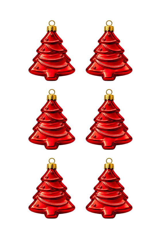 Waldern 6lı 10cm Ağaç Figürlü Xmass Tree Yılbaşı Çam Ağacı Süsü Kırmızı