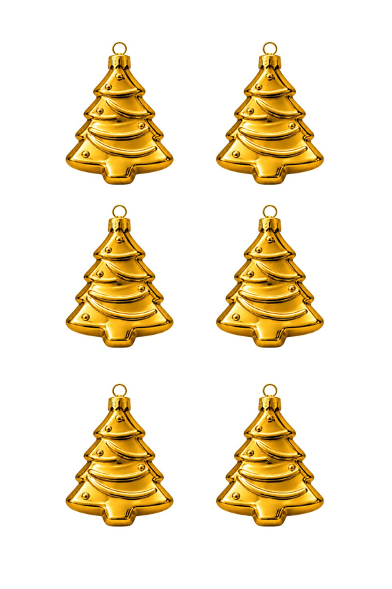Waldern 6lı 10cm Ağaç Figürlü Xmass Tree Yılbaşı Çam Ağacı Süsü Gold