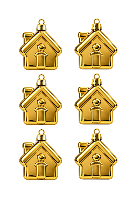 Waldern 6lı 6 cm Ev Figürlü Yılbaşı Çam Ağacı Süsü Gold