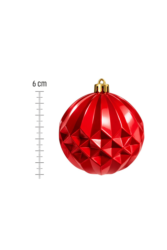 Waldern 6lı 6 Cm Geometrik Desenli Yılbaşı Çam Ağacı Süsü Rhombus Kırmızı