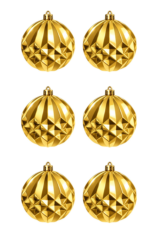 Waldern 6lı 6 Cm Geometrik Desenli Yılbaşı Çam Ağacı Süsü Rhombus Gold