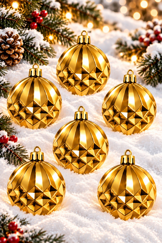 Waldern 6lı 6 Cm Geometrik Desenli Yılbaşı Çam Ağacı Süsü Rhombus Gold