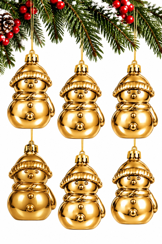 Waldern 6lı 7.5 cm Kardan Adam Yılbaşı Çam Ağacı Süsü Gold