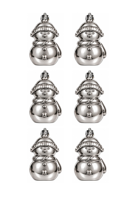 Waldern 6lı 7.5 cm Kardan Adam Yılbaşı Çam Ağacı Süsü Gümüş