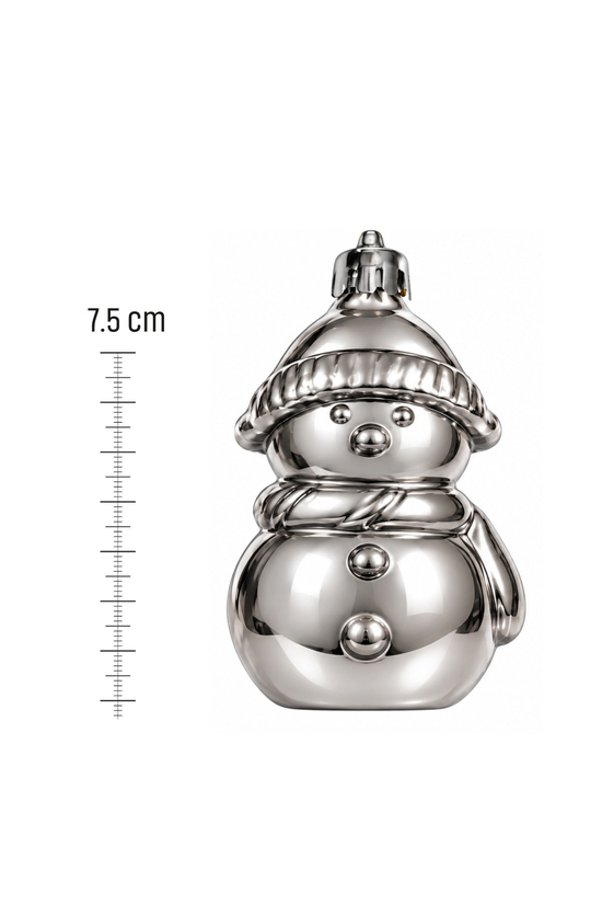 Waldern 6lı 7.5 cm Kardan Adam Yılbaşı Çam Ağacı Süsü Gümüş