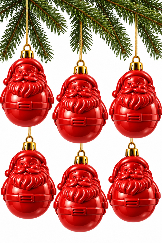Waldern 6lı 8.5 cm Noel Baba Figürlü Yılbaşı Çam Ağacı Süsü Kırmızı
