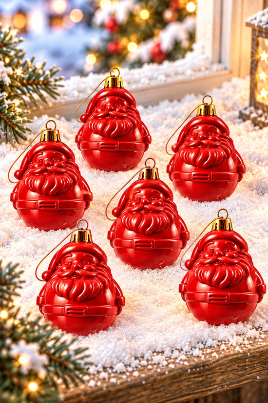 Waldern 6lı 8.5 cm Noel Baba Figürlü Yılbaşı Çam Ağacı Süsü Kırmızı