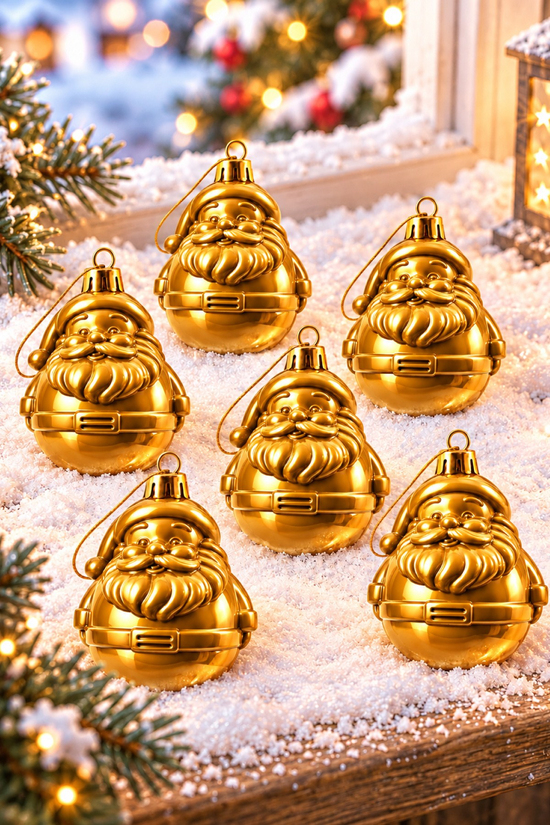 Waldern 6lı 8.5 cm Noel Baba Figürlü Yılbaşı Çam Ağacı Süsü Gold