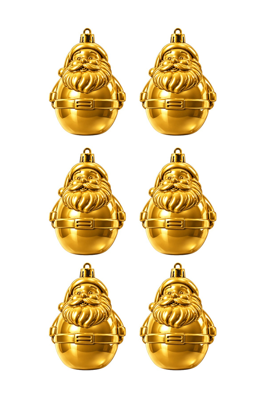 Waldern 6lı 8.5 cm Noel Baba Figürlü Yılbaşı Çam Ağacı Süsü Gold