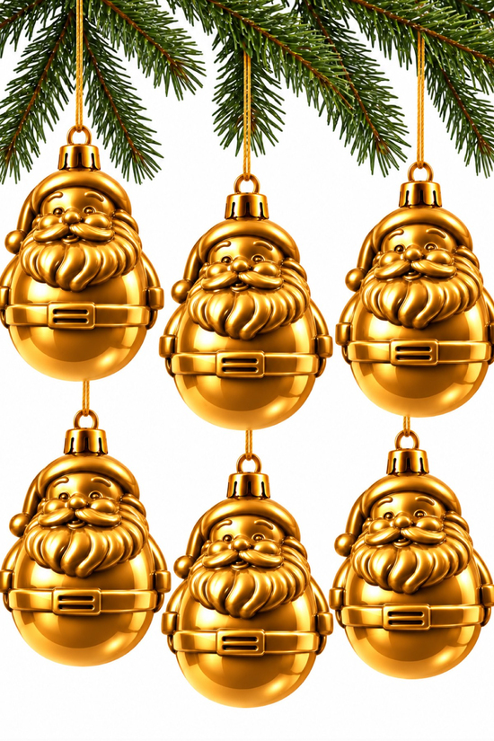 Waldern 6lı 8.5 cm Noel Baba Figürlü Yılbaşı Çam Ağacı Süsü Gold