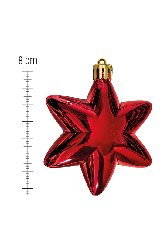 Waldern 6lı 8 cm 6 Köşeli Yıldız Yılbaşı Çam Ağacı Süsü Kırmızı