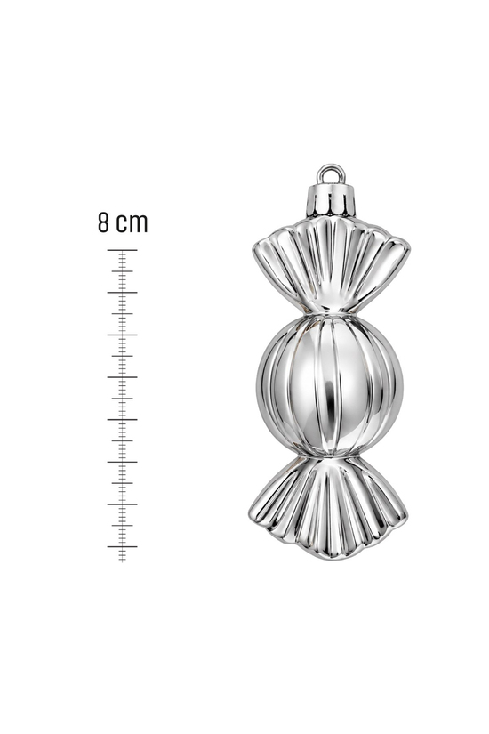 Waldern 6lı 8 cm BonBon Şeker Yılbaşı Çam Ağacı Süsü Gümüş