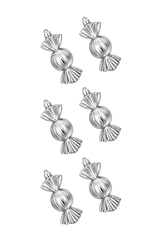 Waldern 6lı 8 cm BonBon Şeker Yılbaşı Çam Ağacı Süsü Gümüş