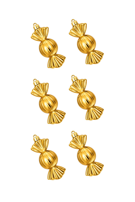 Waldern 6lı 8 cm BonBon Şeker Yılbaşı Çam Ağacı Süsü Gold