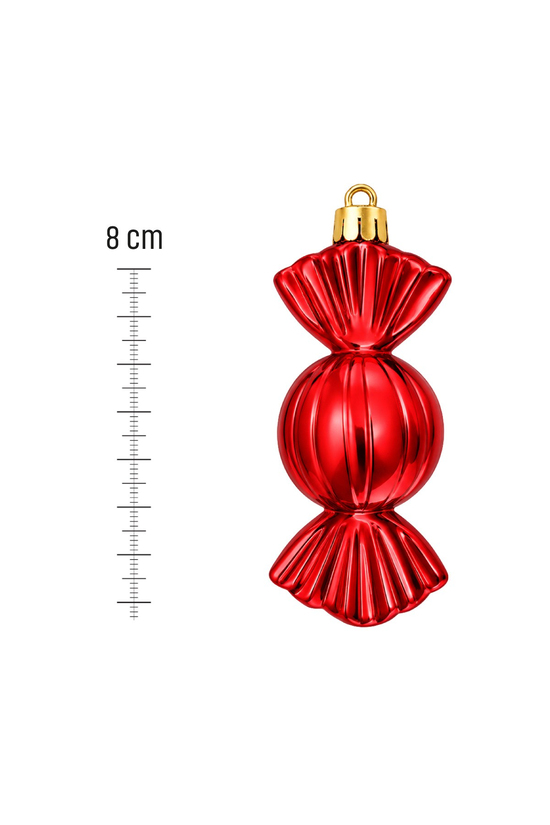 Waldern 6lı 8 cm BonBon Şeker Yılbaşı Çam Ağacı Süsü Kırmızı