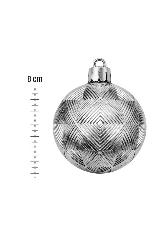 Waldern 6lı 8 cm Geo Desenli Yılbaşı Çam Ağacı Süsü Gümüş