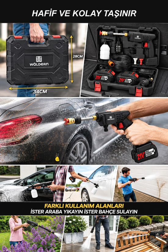 Waldern Araba Bahçe Sulama Şarjlı Yüksek Basınçlı Yıkama Tabancası Makine