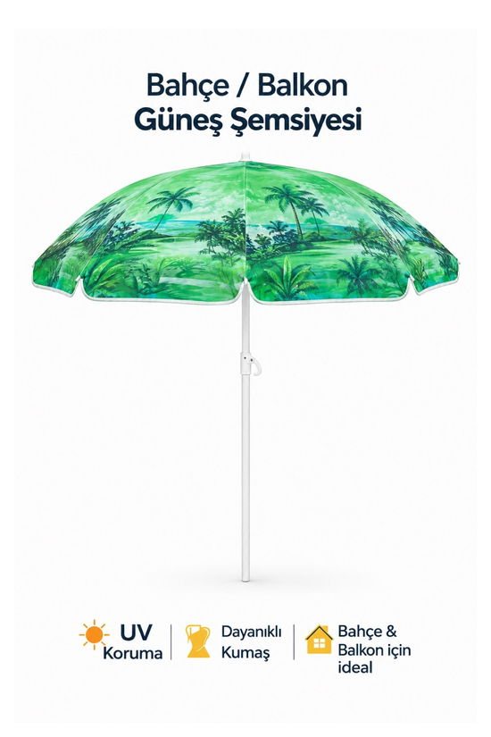 Waldern Garden 8 Telli Yüksek Kaliteli Eğilebilir Güneş Geçirmez Plaj Şemsiyesi 160cm - Yeşil Renk