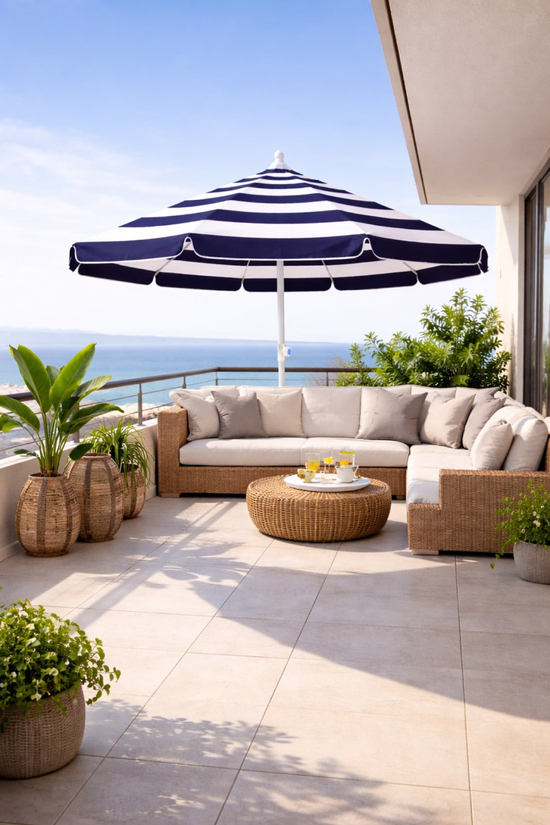 Waldern Garden 8 Telli Yüksek Kaliteli Eğilebilir Güneş Geçirmez Plaj Şemsiyesi 200cm - Mavi-Beyaz