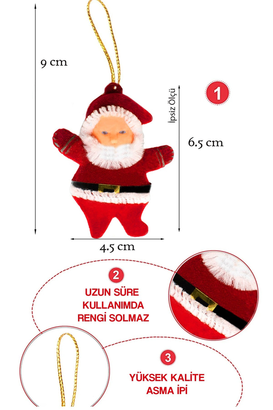 Yılbaşı Çam Ağacı Süsü Noel Baba 6'lı 6,5cm