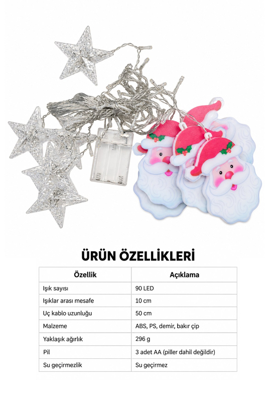 Yılbaşı Dekoratif Led Işık Pilli Noel Baba
