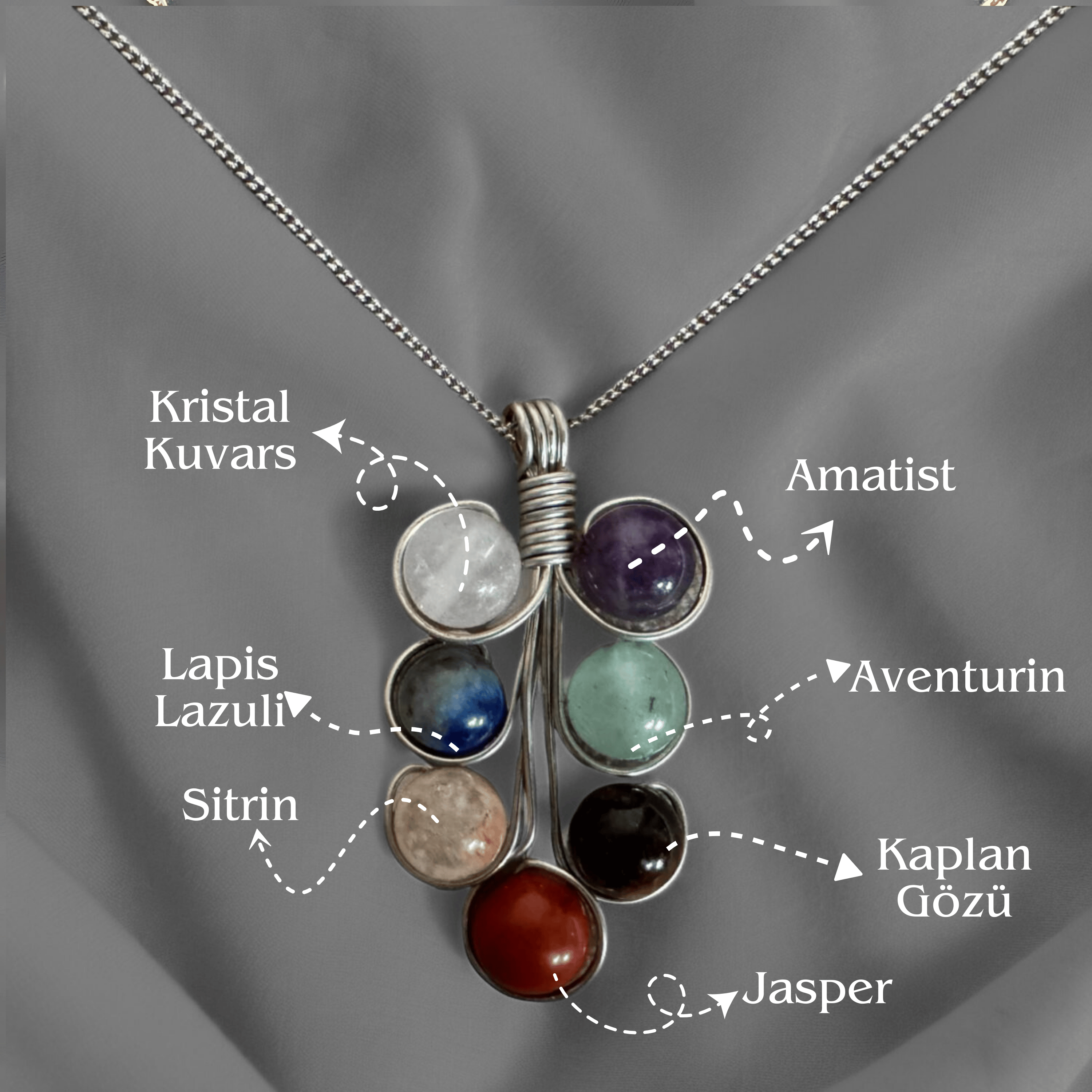 7 Çakra Kolye Ahsen Kolye (Gümüş Kaplama)