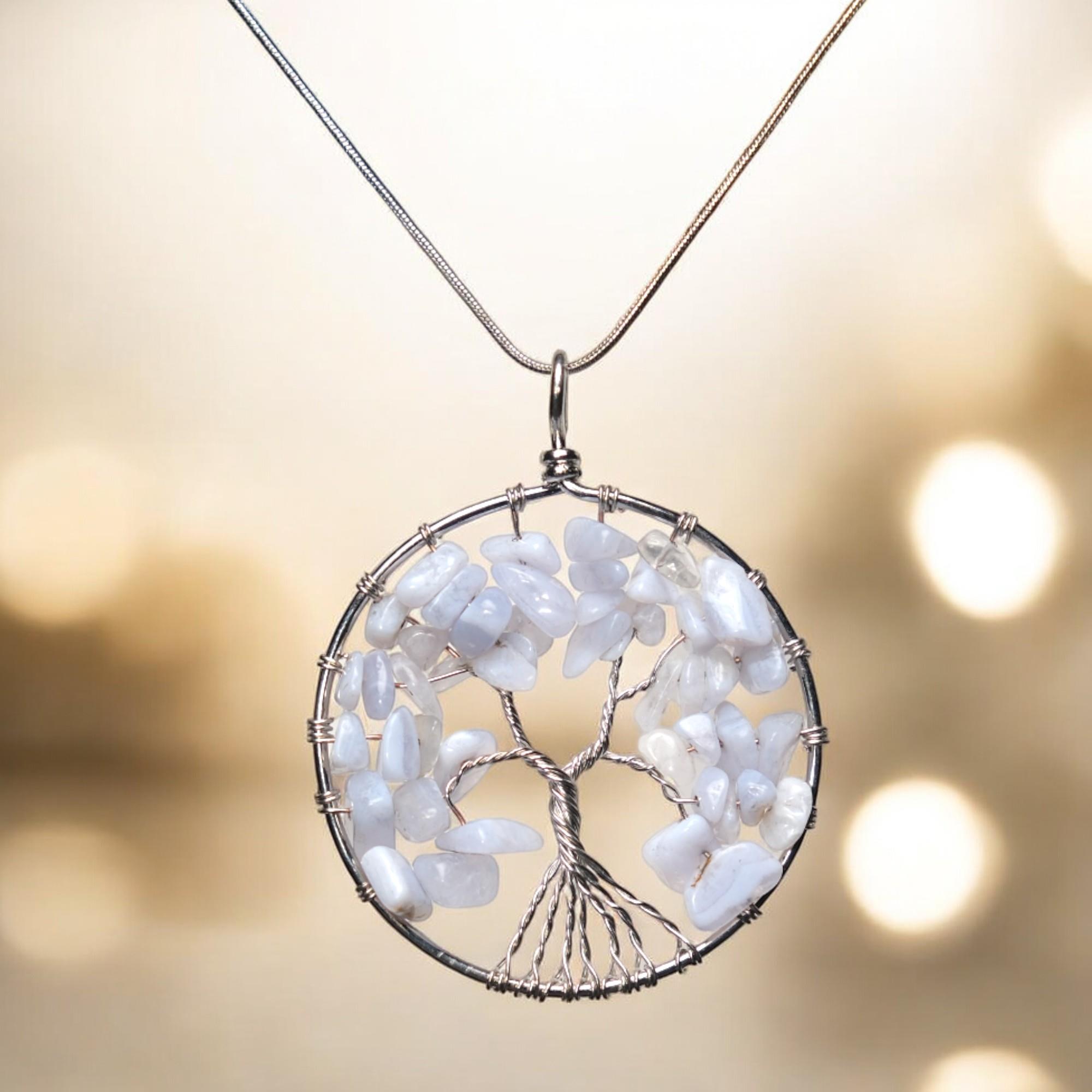 Aquamarin Taşı Hayat Ağacı Kolye