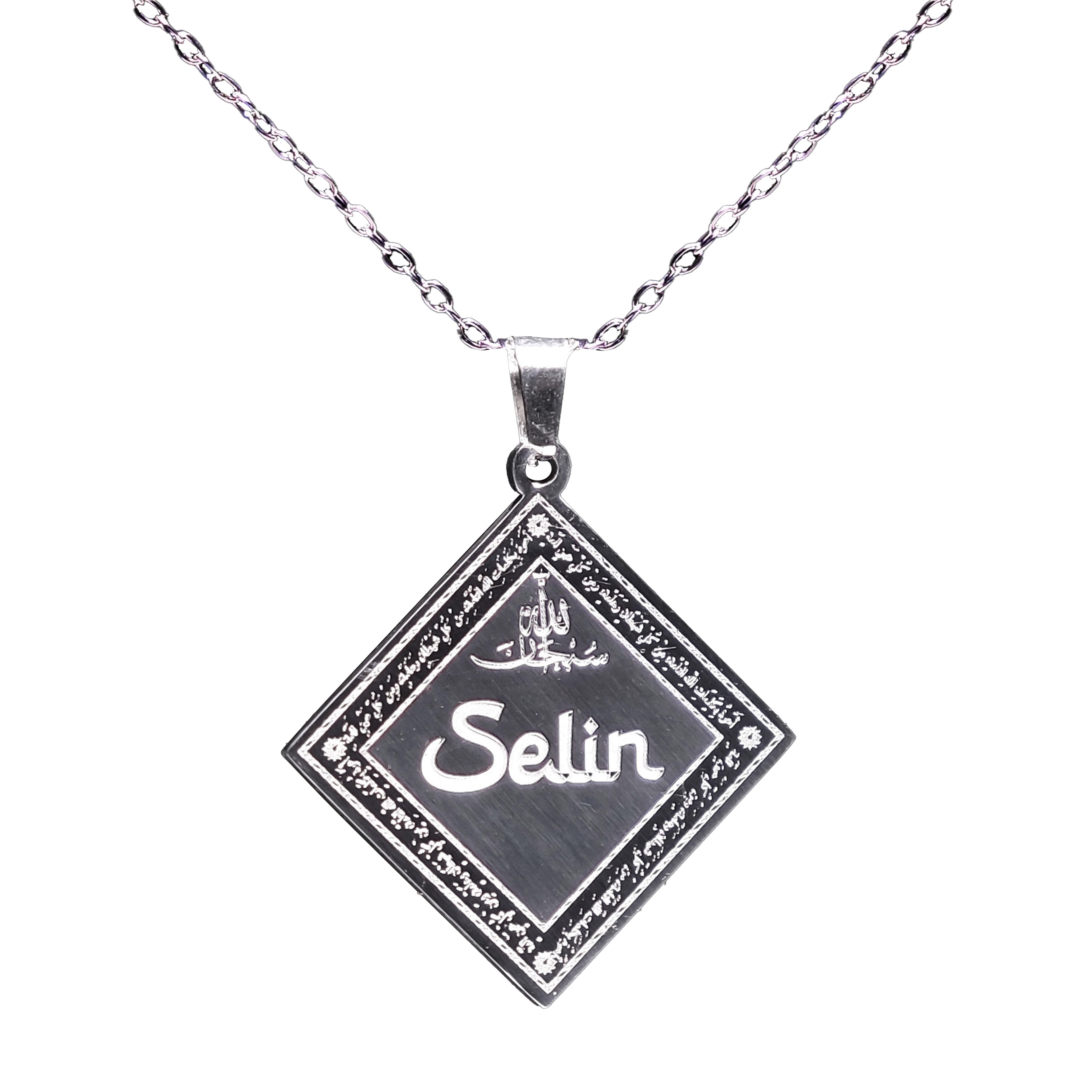 Elmas Model Dua Yazılı İsimli Çelik Kolye