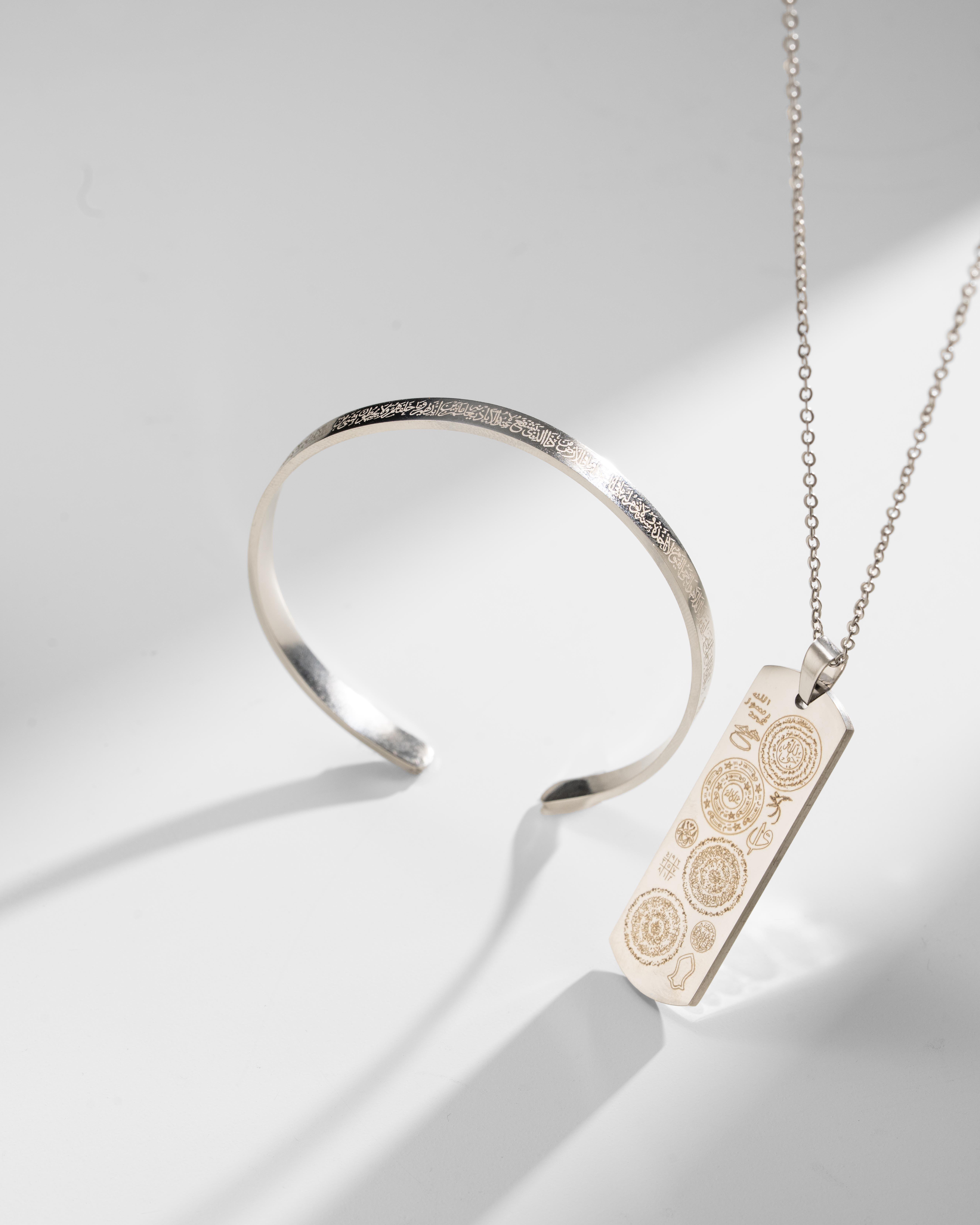 Gümüş Titanyum Kaplama Çelik Kolye Bilezik Seti