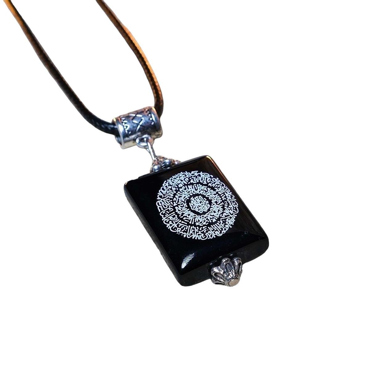 Hilye-i Şerif Yazılı Kare Siyah Akik Kolye