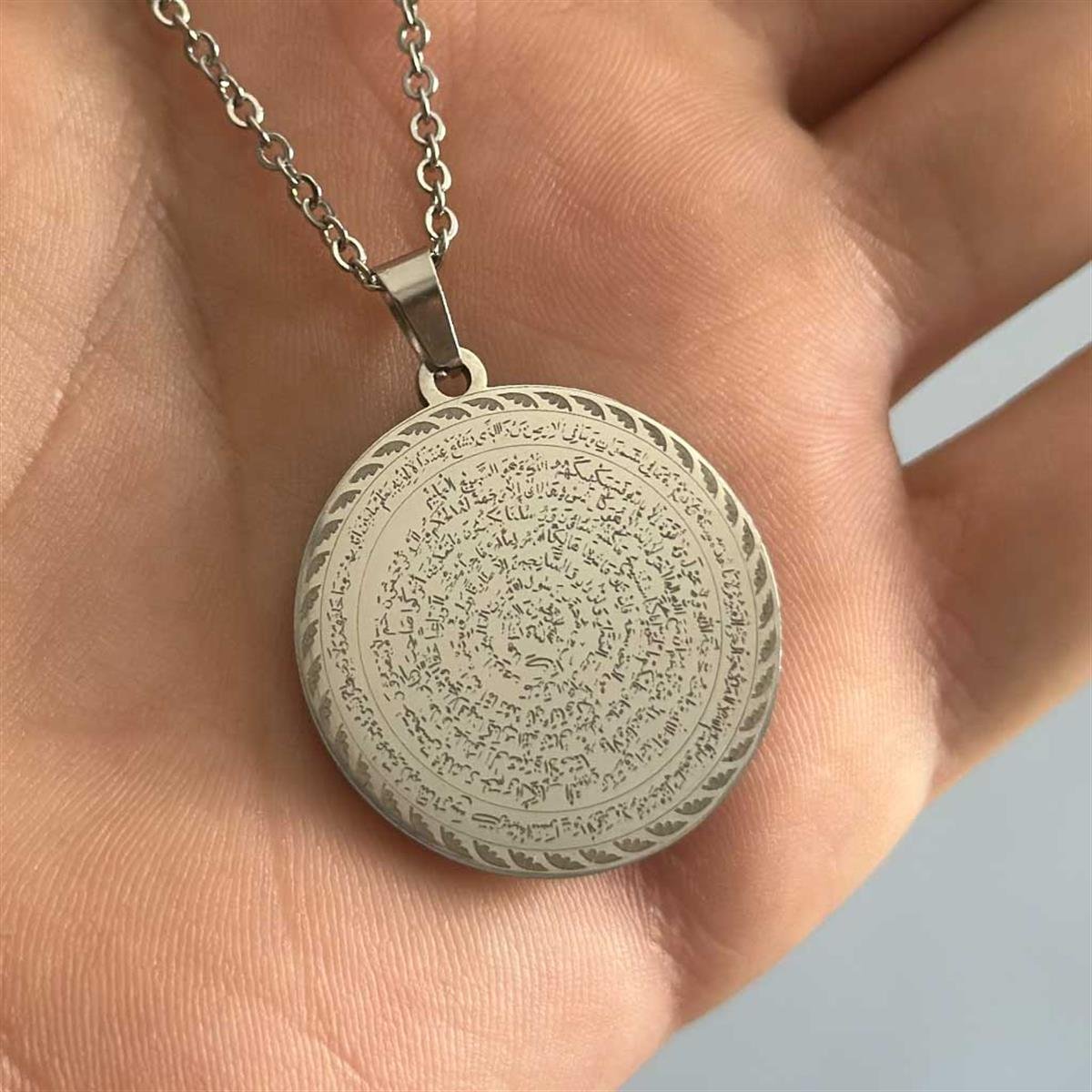 Name-i Peygamber (Cin Mektubu) Ve Ayetel Kürsi Yazılı Çelik Kolye