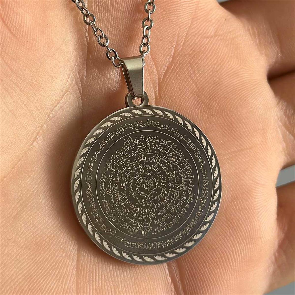 Nas-Felak Ve Cin Mektubu Yazılı Çelik Kolye