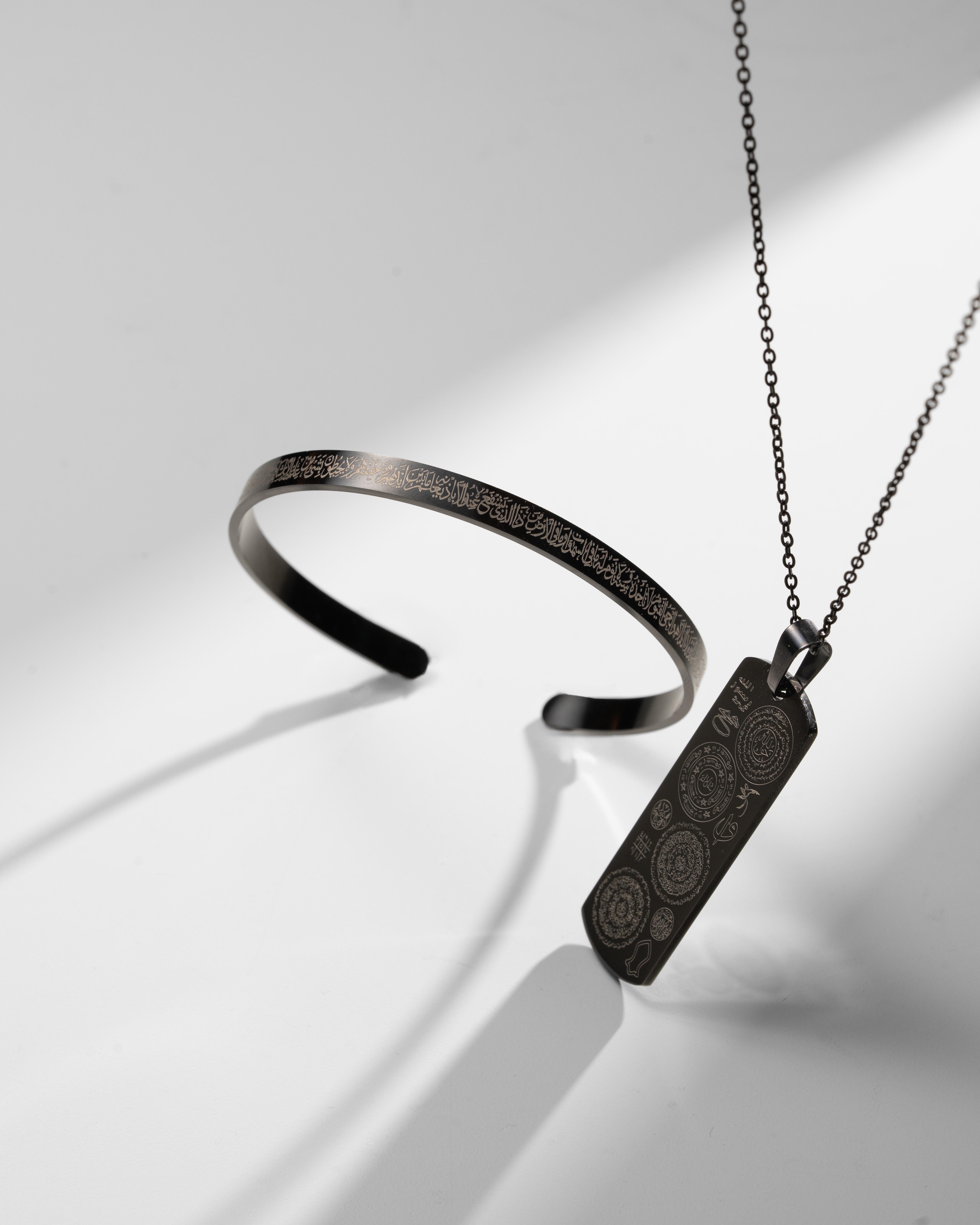 Siyah Titanyum Kaplama Çelik Kolye Bilezik Seti