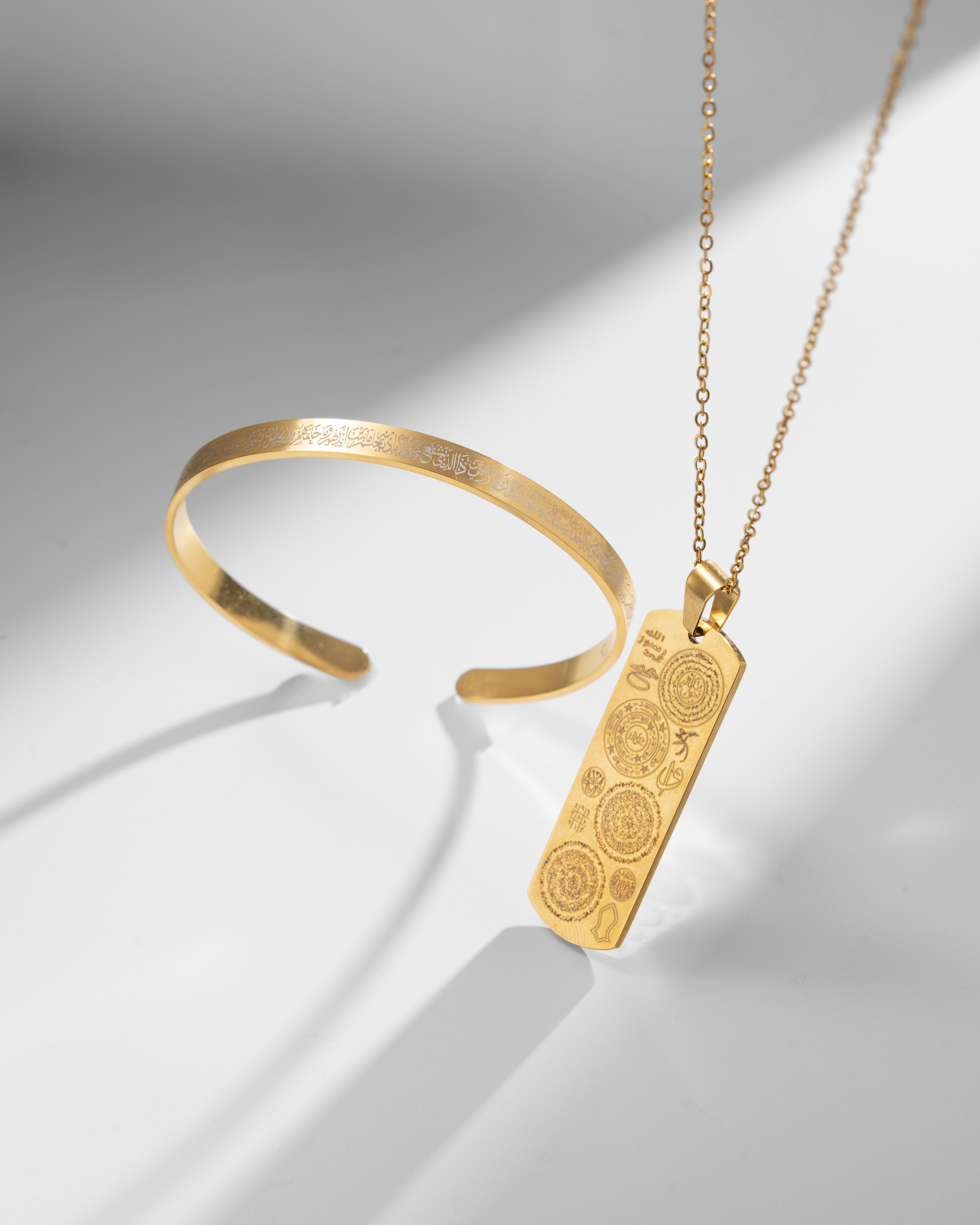 Altın Titanyum Kaplama Çelik Kolye Bilezik Seti