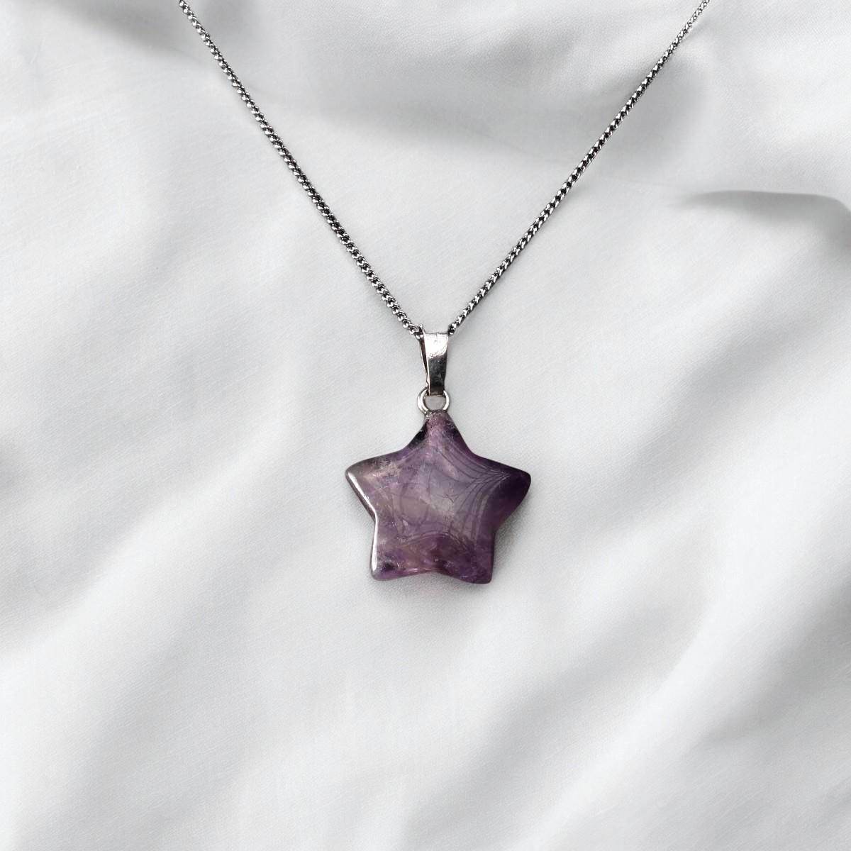 Yıldız Kesim Ametist Taşı Kolye