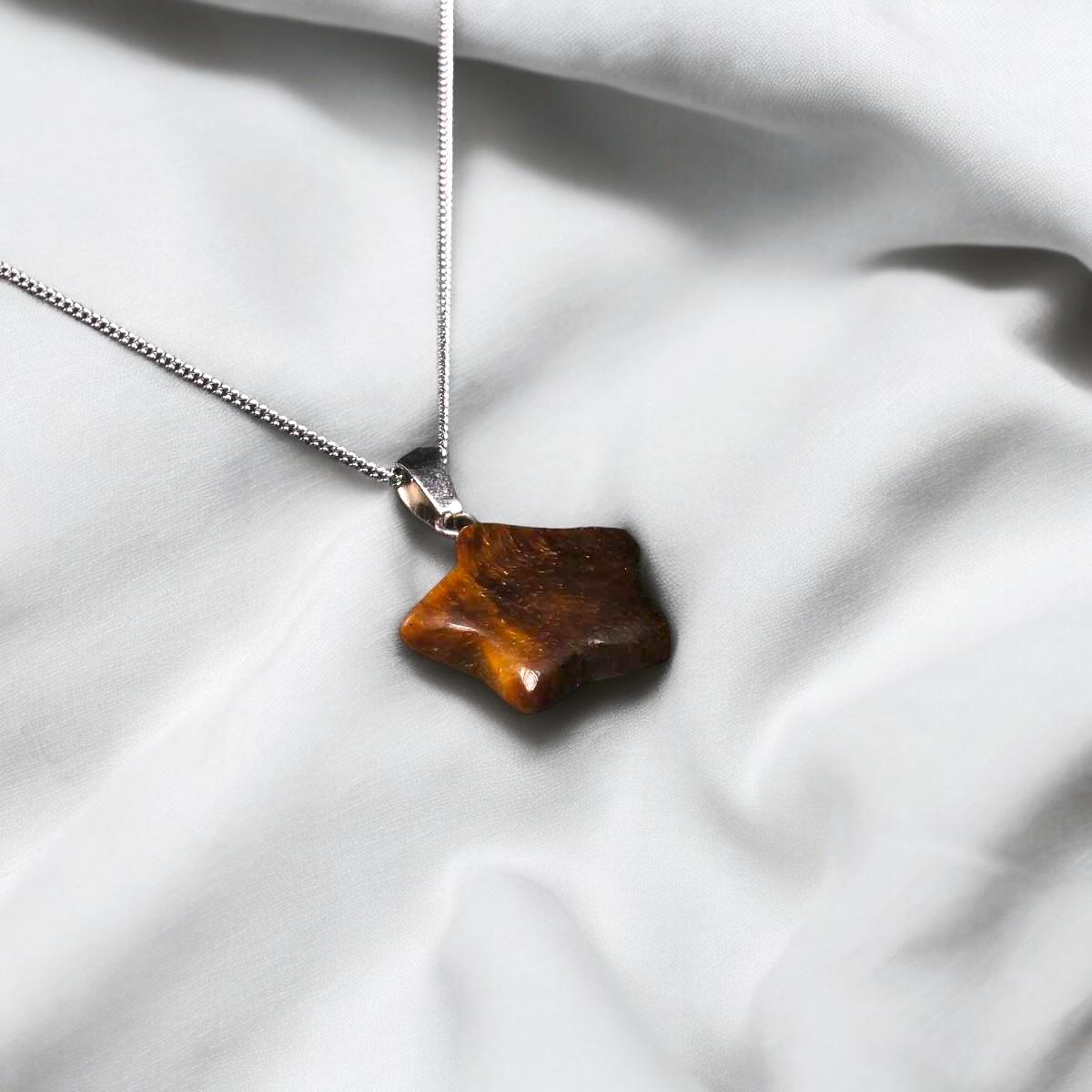 Yıldız Kesim Kaplan Gözü Taşı Kolye