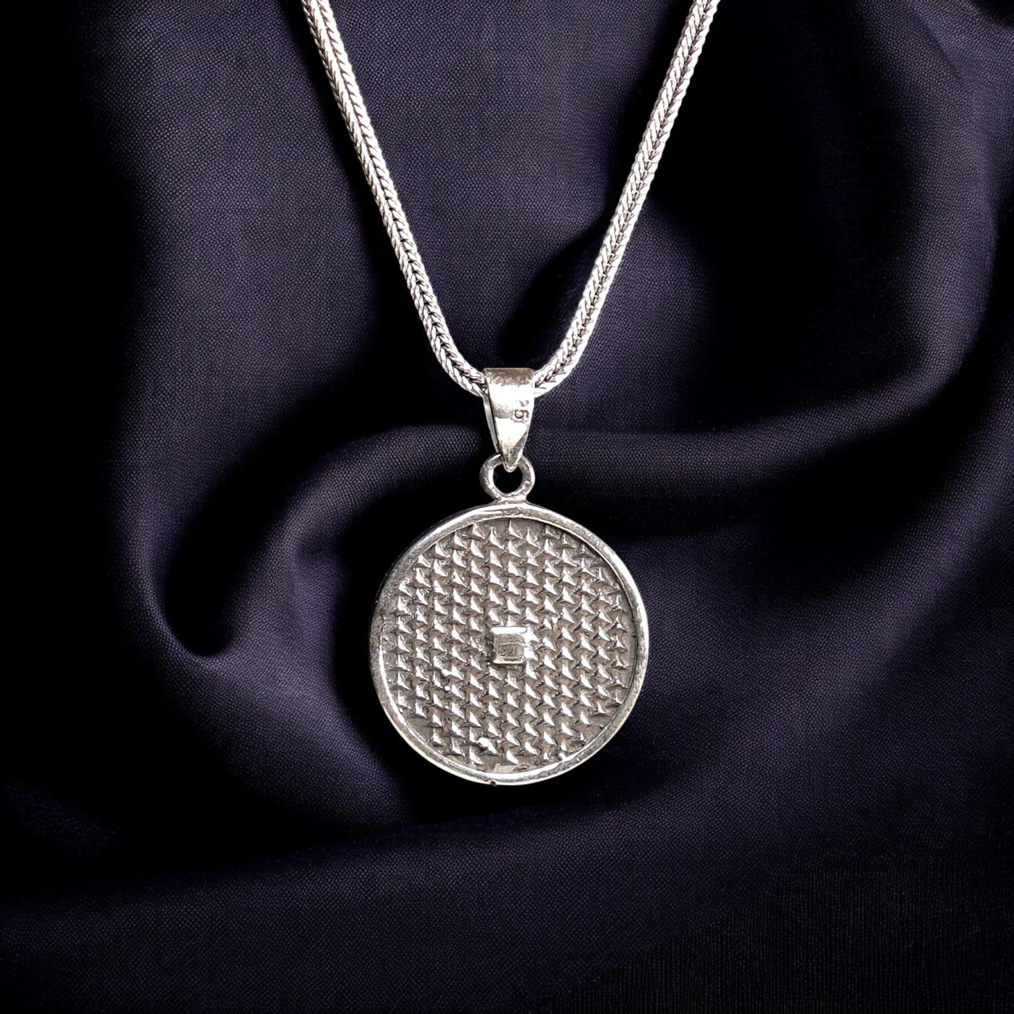 Zikzak Motifli Mührü Süleyman İşlemeli 925 Ayar Gümüş Kolye